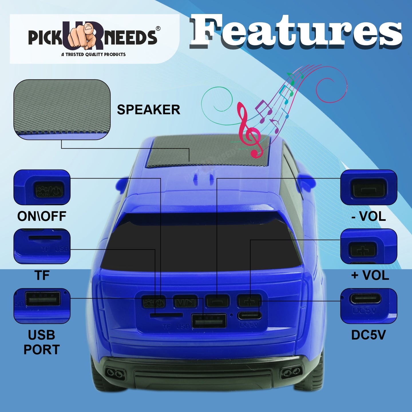 Pick Ur Needs Car Design Wireless Speaker USB / TF Card / FM Support RGB Light 1200mAh Battery 10 W Bluetooth Speaker